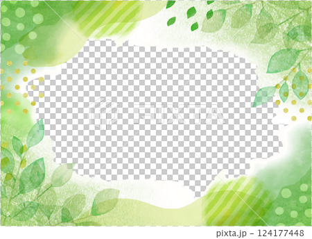 水彩手書きの新緑の葉っぱのフレーム背景 124177448