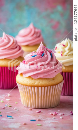 A collection of beautifully decorated cupcakes in various styles, perfect for dessert and celebration themes A collection of beautifully decorated cupcakes in various styles, perfect for dessert and celebration themes 124177645