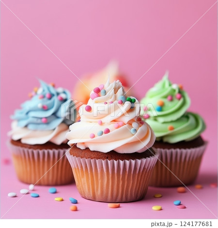 A collection of beautifully decorated cupcakes in various styles, perfect for dessert and celebration themes 124177681