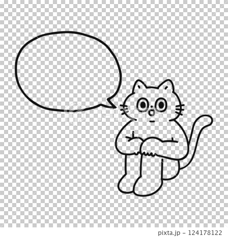坐著的逗貓與語音泡泡線畫 124178122