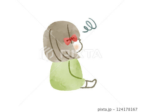後ろを向いて座っている子ども-水彩 後ろを向いて座っている子ども-水彩 124178167