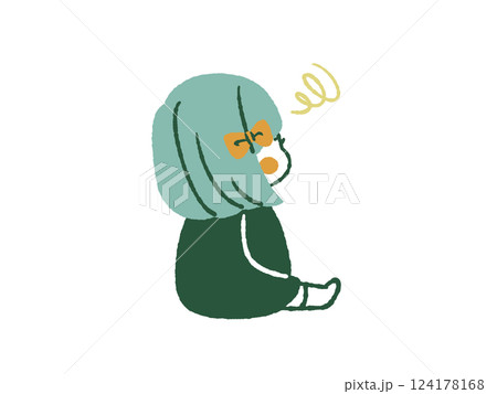 後ろを向いて座っている子ども-4色 後ろを向いて座っている子ども-4色 124178168