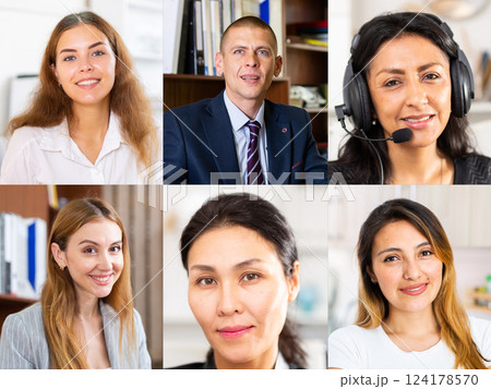 Collage of portraits of mixed age group of focused business professionals 124178570