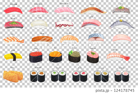 Sushi illustration set Sushi illustration set 124178745