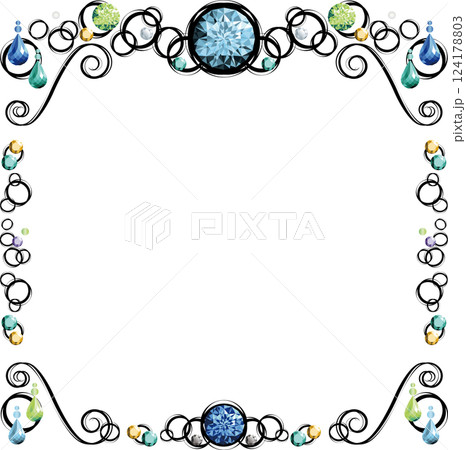 宝石で飾られた正方形のフレーム(寒色・黒線) 宝石で飾られた正方形のフレーム(寒色・黒線) 124178803