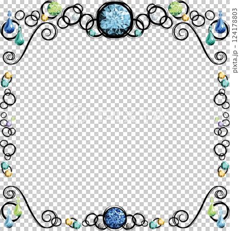 宝石で飾られた正方形のフレーム(寒色・黒線) 宝石で飾られた正方形のフレーム(寒色・黒線) 124178803