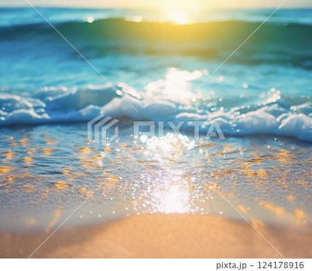 夕日に照らされる波　AI画像 124178916