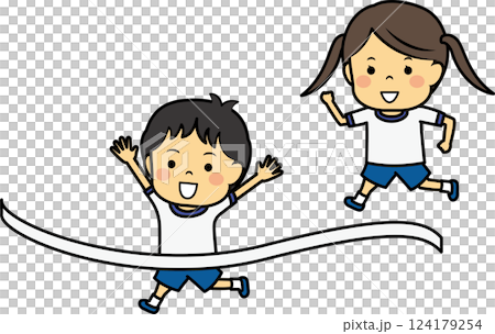 かこっこのゴールする男女の子供 124179254