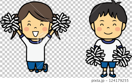 Boys and girls cheering with pom-poms 124179255