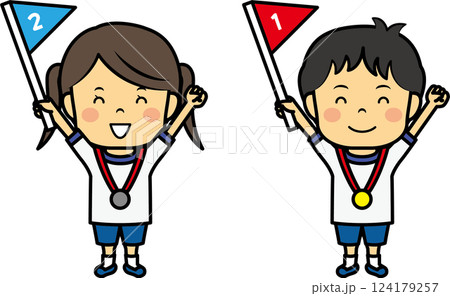 一等二等の男女の子供 124179257