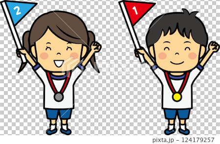 一等二等の男女の子供 124179257