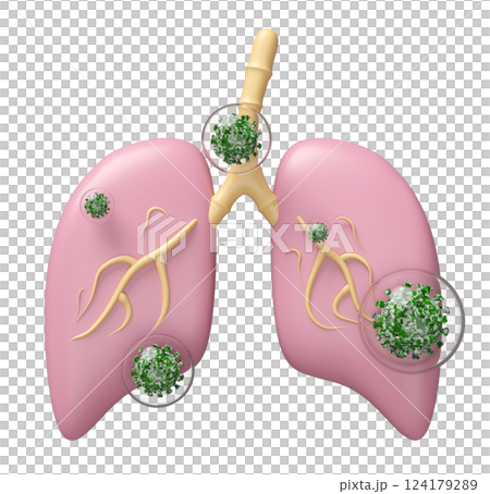 3d realistic human lung with virus isolated. world pneumonia day, check lung health, organs concept, 3d illustration render 124179289