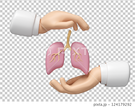 3d doctor hands protecting lung isolated. world pneumonia day, check lung health, organs concept, 3d illustration render 124179292