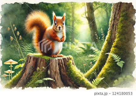 野生のエゾリス 124180053