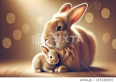 ウサギの親子 124180091