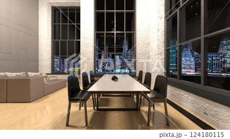 夜景が見えるリビングルーム 夜景が見えるリビングルーム 124180115