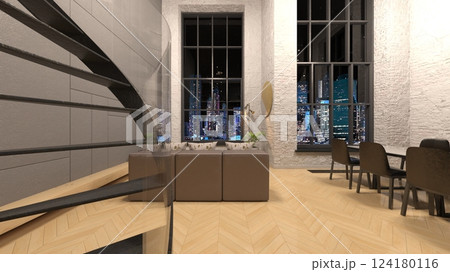 夜景が見えるリビングルーム 夜景が見えるリビングルーム 124180116