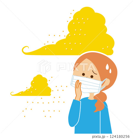 黄砂・PM2.5 花粉・大気汚染・マスクをした人物のイメージイラスト 黄砂・PM2.5 花粉・大気汚染・マスクをした人物のイメージイラスト 124180256