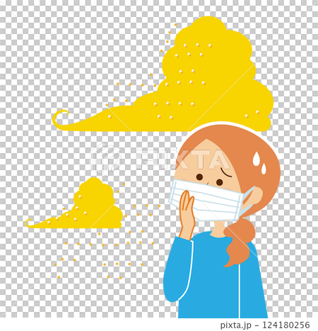 黄砂・PM2.5 花粉・大気汚染・マスクをした人物のイメージイラスト 黄砂・PM2.5 花粉・大気汚染・マスクをした人物のイメージイラスト 124180256