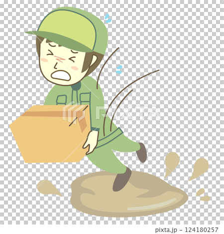 Male delivery man slipping on oil stains 124180257