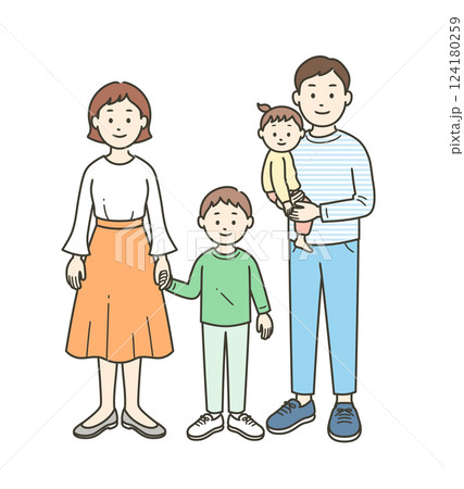 4人の若い家族が集合した全身イラスト 4人の若い家族が集合した全身イラスト 124180259