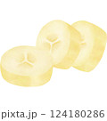 Three sliced pieces of banana 124180286