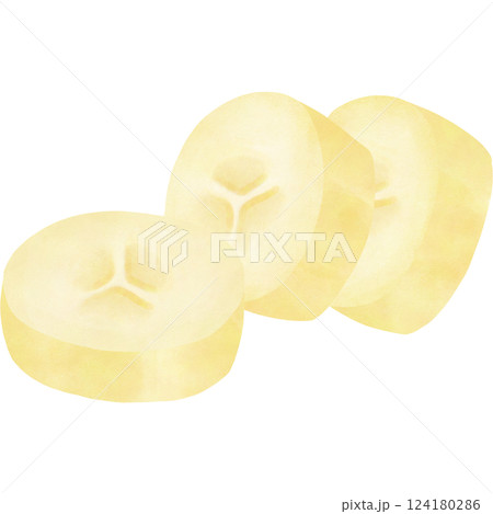 Three sliced pieces of banana 124180286