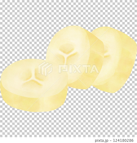 Three sliced pieces of banana 124180286