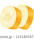 Sliced banana with the peel on 124180287
