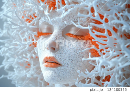 3D render of a surreal coral woman portrait. 3D render of a surreal coral woman portrait. 124180556