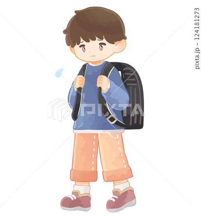 ランドセルを背負った元気がない小学生の男の子 124181273