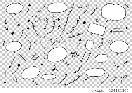 一組可愛的手繪氣泡和箭頭 124181362