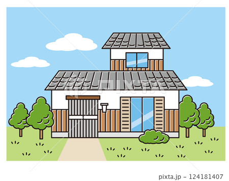 少し古めの日本家屋のシンプルなイラスト 124181407
