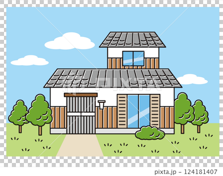 少し古めの日本家屋のシンプルなイラスト 124181407