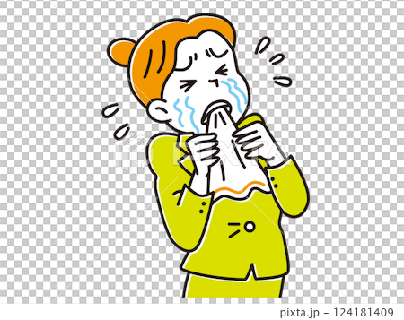 Illustration of a young female businessman biting a handkerchief and crying in frustration 124181409