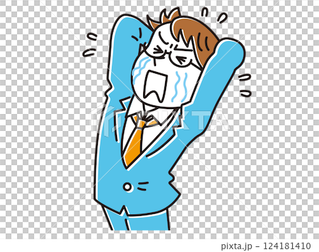 一位年輕男性商人沮喪地哭泣的插圖 124181410