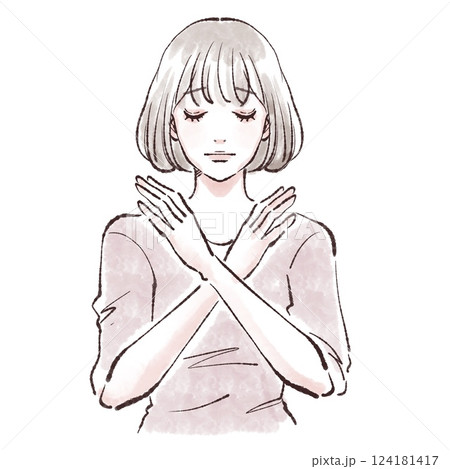 ダメ/禁止/バツ/拒絶/拒否/クロス/中止/女性・女の子のイラスト素材 ダメ/禁止/バツ/拒絶/拒否/クロス/中止/女性・女の子のイラスト素材 124181417