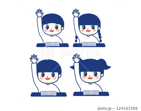 授業中に手をあげる生徒たち 124181568