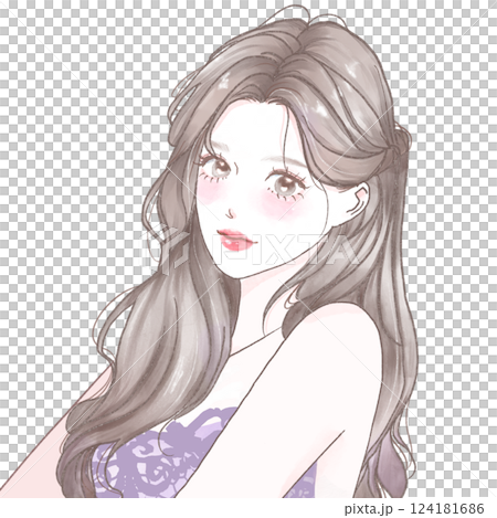 Smiling young woman with long hair wearing a dress Smiling young woman with long hair wearing a dress 124181686