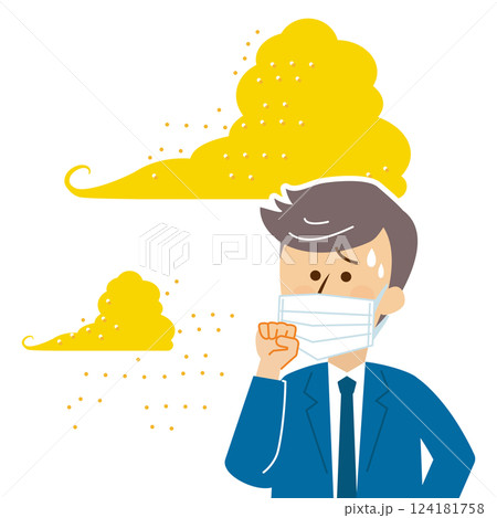 黄砂・PM2.5 花粉・大気汚染・マスクをした人物のイメージイラスト 124181758