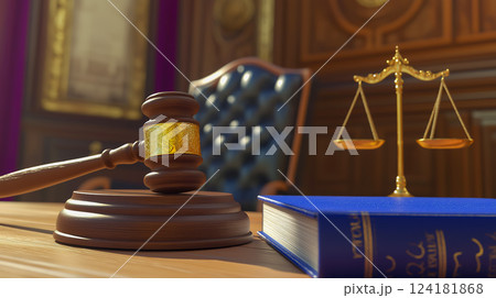法と秩序の象徴 – 裁判所のガベルと天秤 法と秩序の象徴 – 裁判所のガベルと天秤 124181868