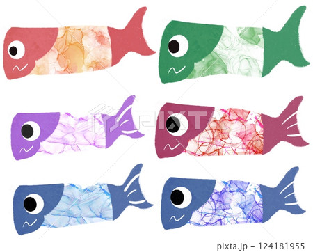 インクアートで描いたカラフルな鯉のぼりのイラスト インクアートで描いたカラフルな鯉のぼりのイラスト 124181955