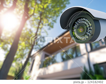 防犯カメラと住宅のセキュリティイメージ｜戸建ての安全対策 124182402