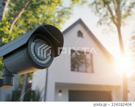 防犯カメラと住宅のセキュリティイメージ|戸建ての安全対策 防犯カメラと住宅のセキュリティイメージ|戸建ての安全対策 124182404