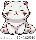 お座りしている白いふわふわ猫 124182540
