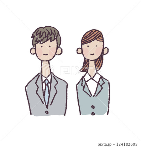 スーツ姿の若い男女のイラスト スーツ姿の若い男女のイラスト 124182605