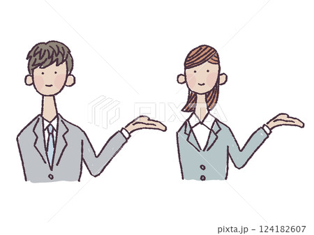 スーツ姿で案内する若い男女のイラスト 124182607