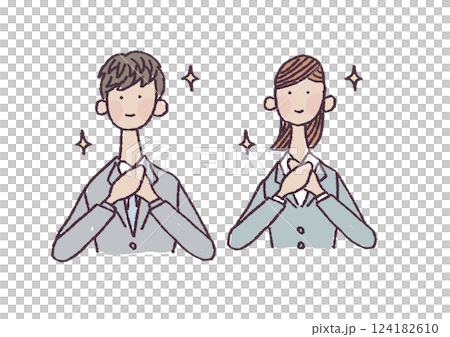 Illustration of happy young men and women in suits Illustration of happy young men and women in suits 124182610
