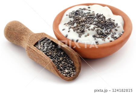 Yogurt in a bowl with chia seeds Yogurt in a bowl with chia seeds 124182815