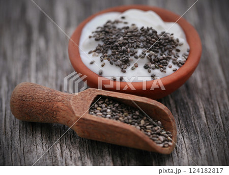 Yogurt with chia seeds Yogurt with chia seeds 124182817